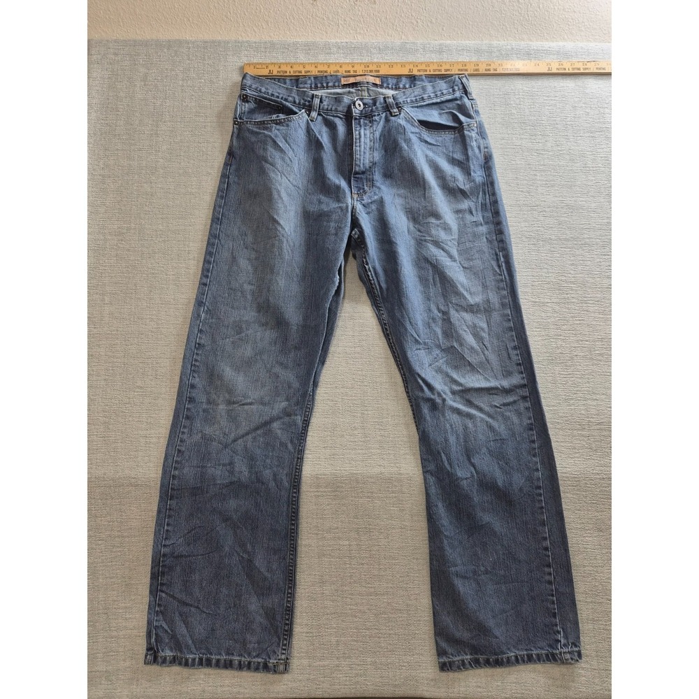Lee Dungarees Jeans Mens 36 Blue Logo Denim Relaxed Fit Medium Wash Bootcut Leg